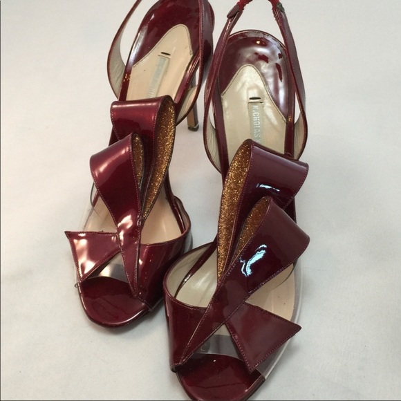 Plexi pvc statement glitter bow ox blood burgundy Nicholas Kirkwood heels sandal - Picture 4 of 11